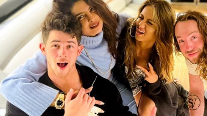 Priyanka Chopra and Nick Jonas with friends