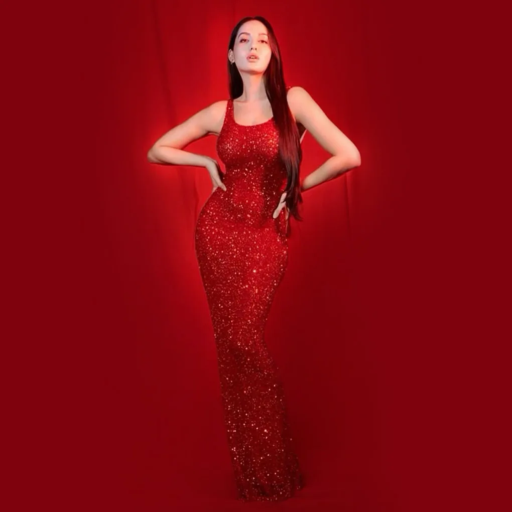 Hot Nora Fatehi in Red Gown